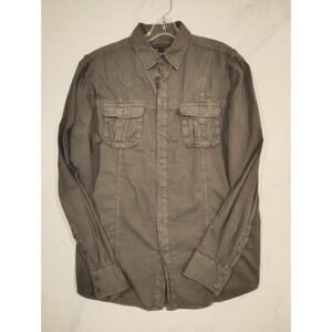 John Varvatos Shirt Mens Large Olive Button Up L Pockets Utility Cotton Casual